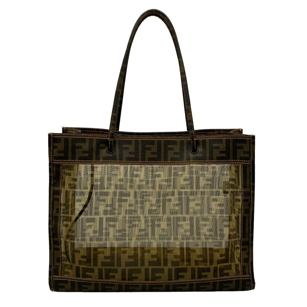 Fendi Zucca Tote Bag 8BH183 Brown Black Chemical Fiber PVC